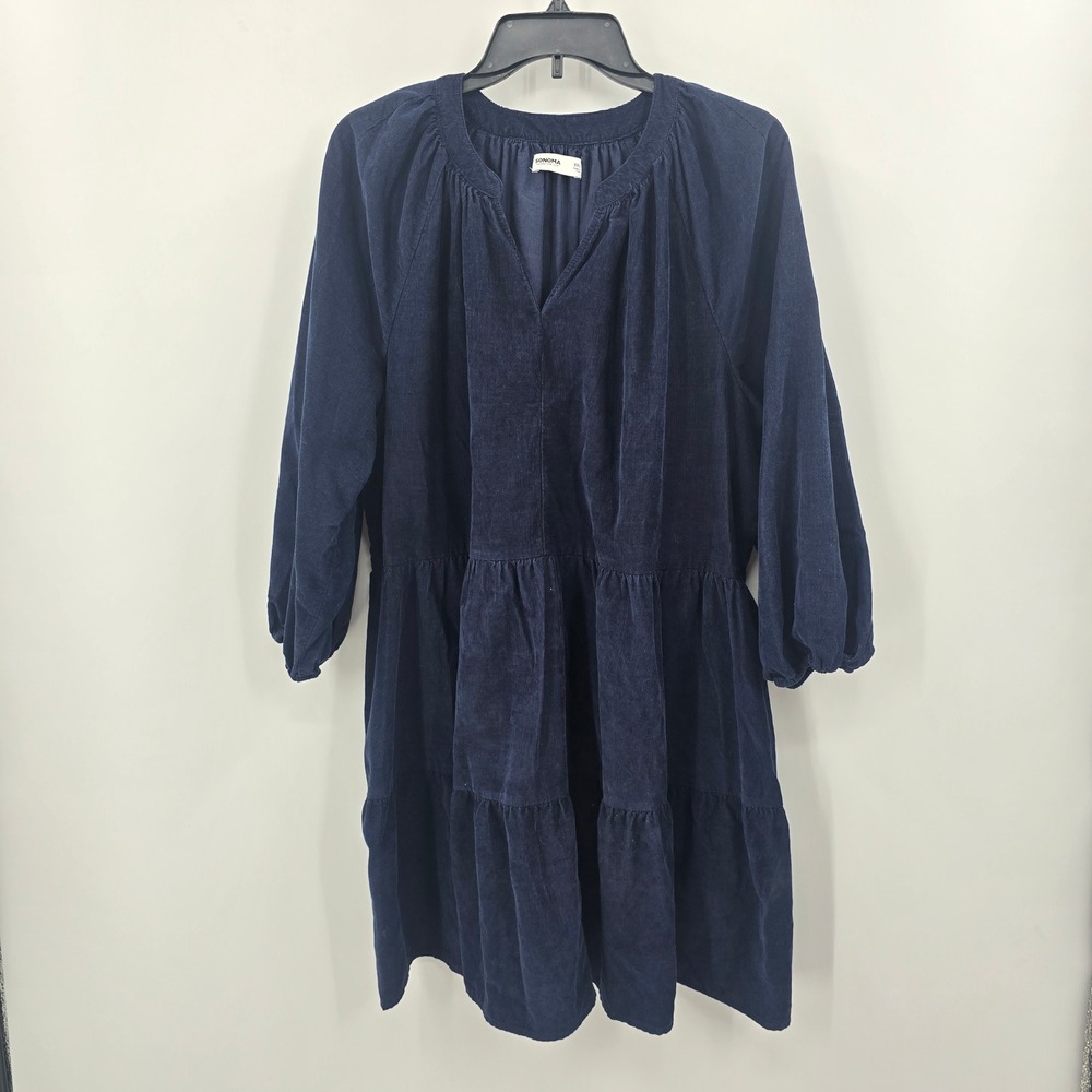 Sonoma Dress Womens XXL Navy Blue Corduroy Tiered Babydoll 3/4 Sleeve